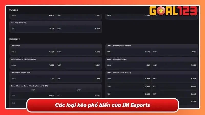 Đa dạng hệ sinh thái kèo phổ biến của IM Esports