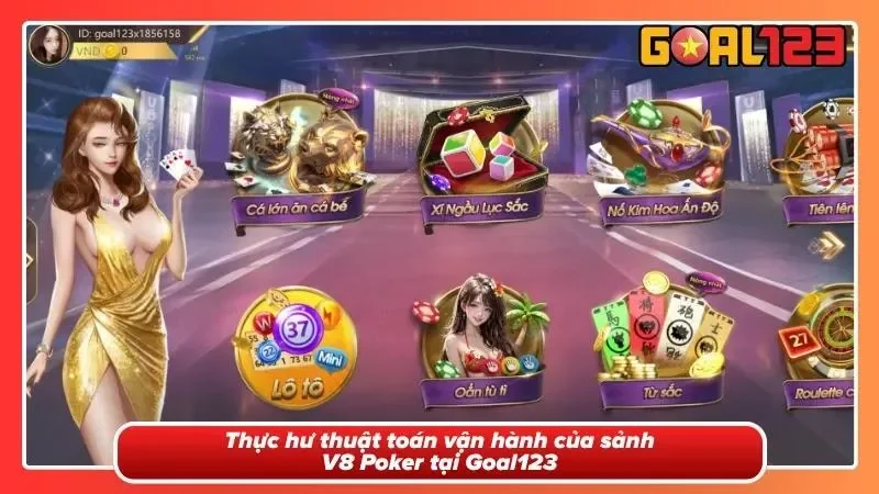 Giao diện sảnh V8 Poker với hệ thống chia bài ngẫu nhiên và bàn chơi trực tuyến